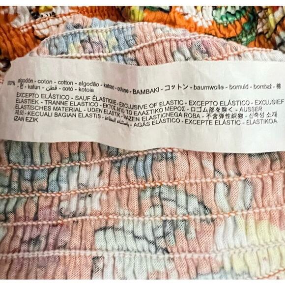 Zara Womens Balloon Sleeve Crop Top Flounce shirt Sz L Orange Floral Boho Fun - Picture 10 of 12